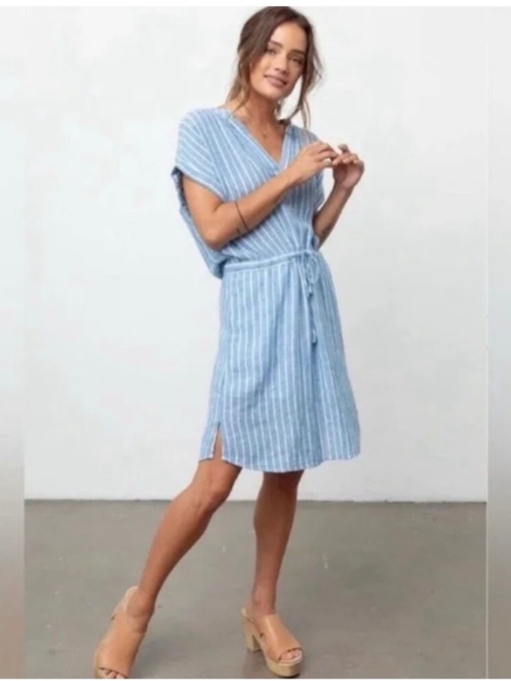 Rails Linen Blend Emma St Germaine Blue White Stripe Dress Sz M